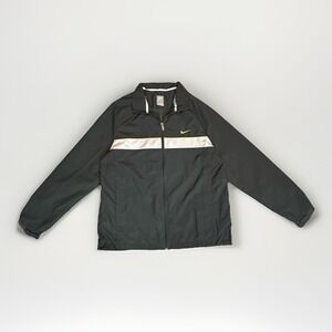 Nike Full Zip Track Jacket Black Gray Reflective Stripe Swoosh Logo Men's XL